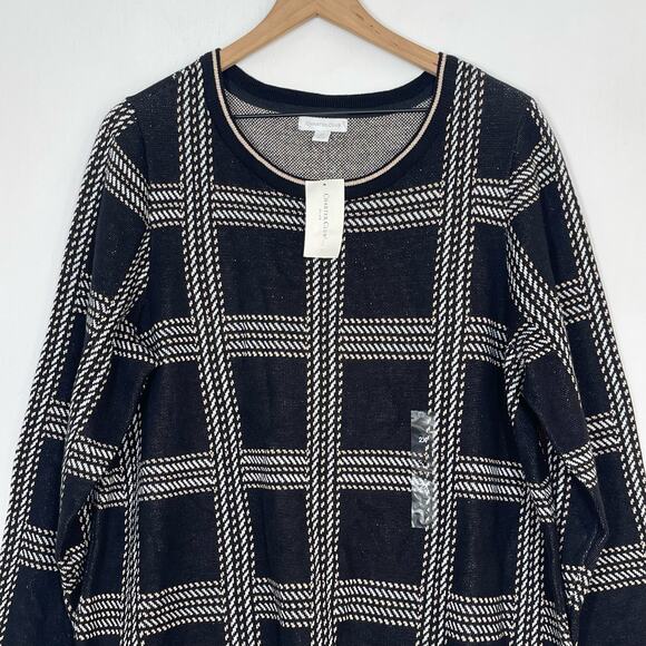 NEW Charter Club Sweater Women's Plus Size 2X Black Metallic Plaid Pullover - Picture 4 of 9